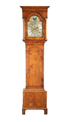 Lot 1324 - JOHN GREAVES, NEWCASTLE. A GEORGE II FIGURED WALNUT TIDAL LONGCASE CLOCK