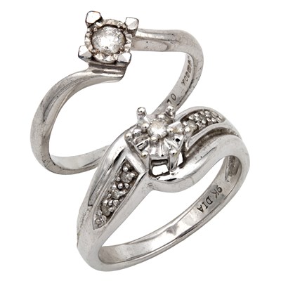 Lot 197 - TWO 9CT WHITE GOLD DIAMOND RINGS