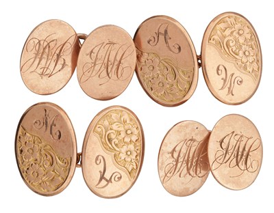 Lot 262 - TWO PAIRS OF LATE 19TH CENTURY ENGLISH 9CT ROSE GOLD CUFFLINKS