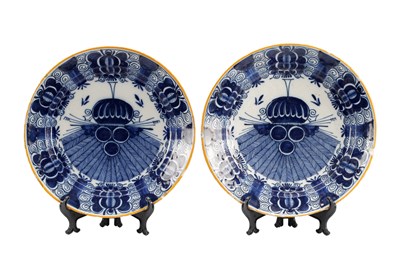 Lot 646 - A PAIR OF EARLY 18TH CENTURY DUTCH DELFTWARE BLUE AND WHITE CHARGERS