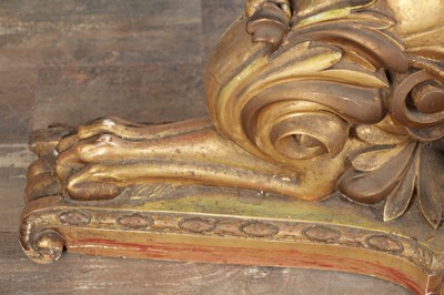 Lot 1571 - A GOOD GEORGE III CARVED GILTWOOD CONSOLE TABLE IN THE MANNER OF WILLIAM KENT