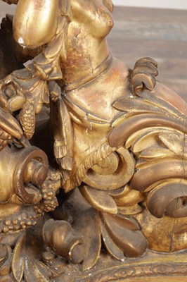 Lot 1571 - A GOOD GEORGE III CARVED GILTWOOD CONSOLE TABLE IN THE MANNER OF WILLIAM KENT