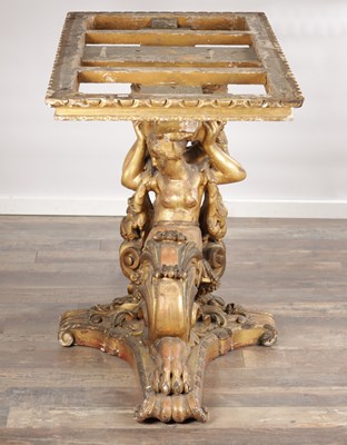 Lot 1571 - A GOOD GEORGE III CARVED GILTWOOD CONSOLE TABLE IN THE MANNER OF WILLIAM KENT