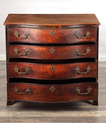 Lot 1694 - A GOOD GEORGE III GENTLEMAN'S SERPENTINE FRONTED FIGURED SATINWOOD DRESSING CHEST
