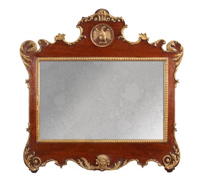 Lot 1573 - A LATE 19TH CENTURY MAHOGANY AND PARCEL GILT OVERMANTEL MIRROR