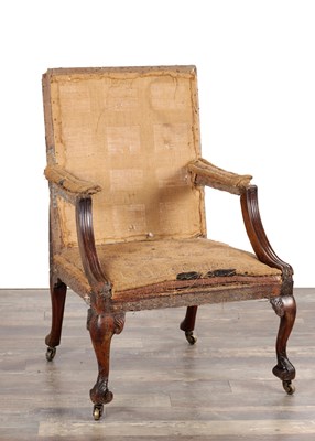 Lot 1541 - A GEORGE III CARVED MAHOGANY GAINSBOROUGH CHAIR