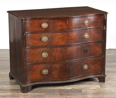 Lot 1569 - A GEORGE III MAHOGANY GENTLEMAN'S SERPENTINE FRONT DRESSING CHEST