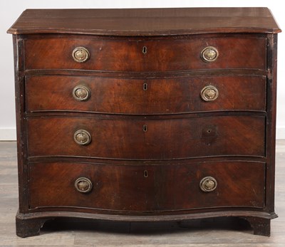 Lot 1569 - A GEORGE III MAHOGANY GENTLEMAN'S SERPENTINE FRONT DRESSING CHEST
