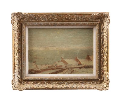 Lot 971 - GEORGE GRAHAM BRITISH, 1881-1949 AN EARLY 20TH CENTURY OIL ON CANVAS SEASCAPE WITH COTTAGES