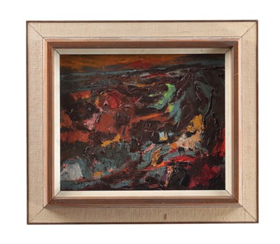 Lot 872 - DAVID BARKER A MID 20TH CENTURY OIL ON BOARD TITLED 'WARM EVENING'