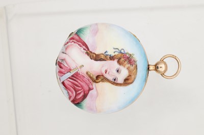 Lot 445 - A CIRCA 1800 CONTINENTAL 18CT ROSE GOLD AND ENAMEL REPEATING POCKET WATCH WITH CYLINDRICAL ESCAPEMENT