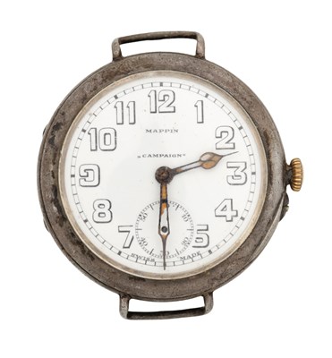 Lot 332 - A LONGINES SILVER CASED OFFICERS WATCH WITH MAPPIN "CAMPAIGN" DIAL