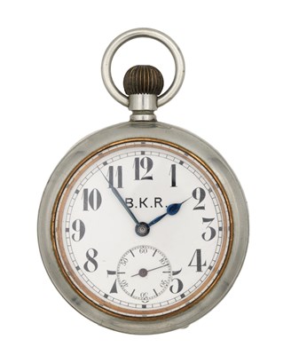Lot 381 - OMEGA A RARE WHITE METAL RAILWAY POCKET WATCH FOR BO'NESS AND KINNEIL RAILWAY