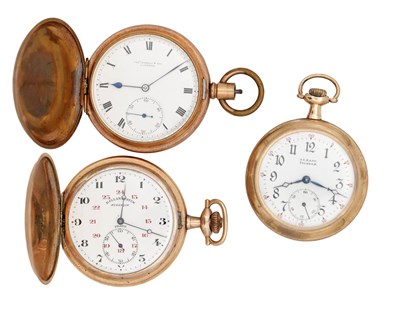 Lot 327 - THREE ROLLED GOLD POCKET WATCHES