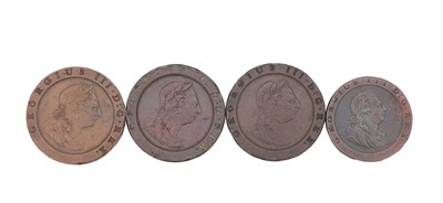 Lot 208 - A COLLECTION OF FOUR 1797 GEORGE III BRITISH COPPER 'CARTWHEEL' COINS