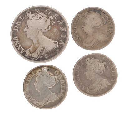 Lot 156 - AN EARLY 18TH CENTURY ENGLISH SILVER HALF-CROWN AND THREE SHILLINGS
