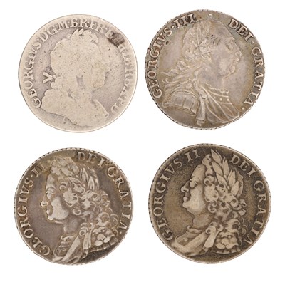 Lot 266 - A COLLECTION OF FOUR 18TH CENTURY ENGLISH SILVER COINS