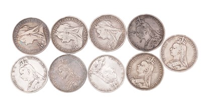 Lot 232 - A COLLECTION OF NINE QUEEN VICTORIA SILVER DOUBLE FLORIN COINS