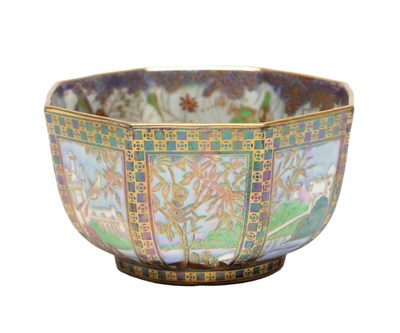 Lot 621 - DAISY MAKEIG-JONES (1881-1945) FOR WEDGWOOD A FAIRYLAND LUSTRE 'CASTLE ON A ROAD' BOWL, CIRCA 1920