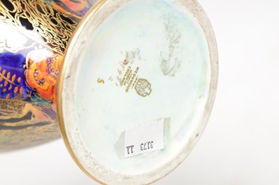 Lot 691 - AN EARLY 20TH CENTURY WEDGWOOD FAIRYLAND LUSTRE VASE IN THE IMPS ON A BRIDGE PATTERN Z5481