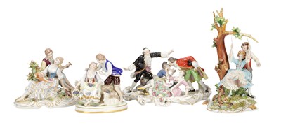 Lot 611 - A COLLECTION OF FOUR CONTINENTAL PORCELAIN FIGURE GROUPS
