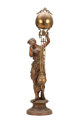 Lot 1238 - A LATE 19TH CENTURY FRENCH PATINATED AND GILT METAL FIGURAL MYSTERY CLOCK
