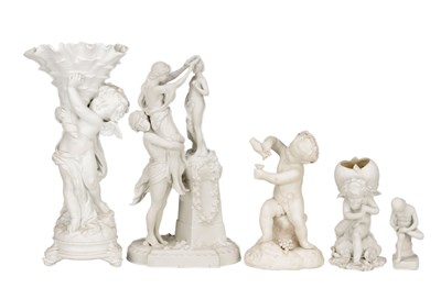 Lot 616 - A COLLECTION OF FIVE CONTINENTAL BISQUE PORCELAIN FIGURES