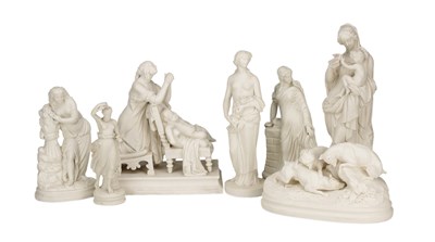 Lot 576 - A COLLECTION OF SEVEN BISQUE PORCELAIN FIGURE GROUPS