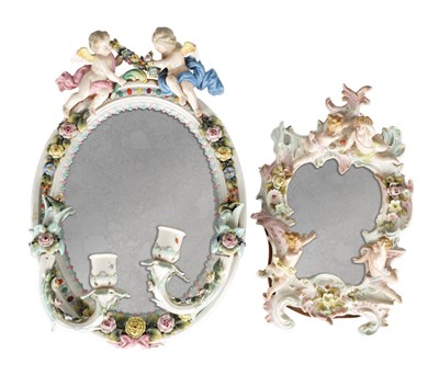 Lot 601 - TWO LATE 19TH CENTURY CONTINENTAL PORCELAIN HANGING MIRRORS