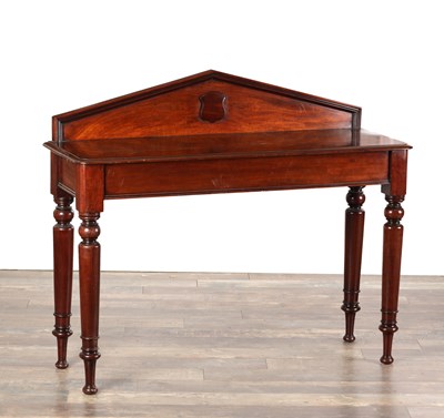 Lot 1639 - A WILLIAM IV MAHOGANY HALL TABLE WITH PEDIMENTED BACK
