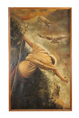 Lot 909 - A 19TH CENTURY OIL ON CANVAS PAINTING THE LOST SHEEP
