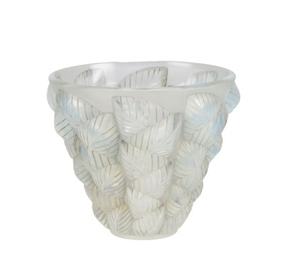 Lot 558 - R. LALIQUE A FRENCH OPALESCENT BLUE GLASS VASE MOISSAC CIRCA 1929