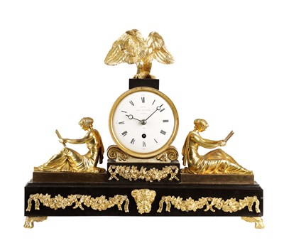 Lot 1273 - FRENCH, ROYAL EXCHANGE, LONDON, NUMBER 422. A REGENCY ENGLISH FUSEE GILT BRONZE MANTEL CLOCK