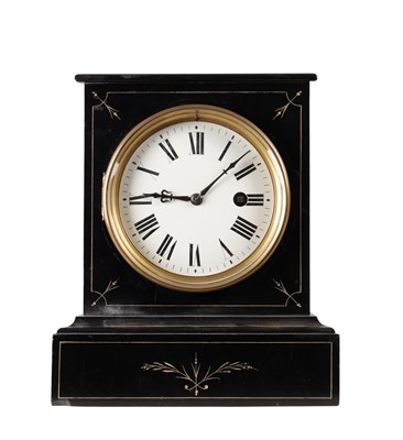 Lot 1362 - AN UNUSUAL 19TH CENTURY FRENCH SLATE MANTEL CLOCK WITH SIX-MONTH DURATION SPRING-DRIVEN MOVEMENT