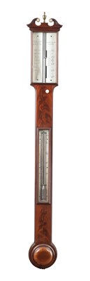 Lot 1199 - BANCKS & SON, MAKERS TO HIS MAJESTY, 119 NEW BOND STREET, LONDON. A GEORGE IV FIGURED MAHOGANY MERCURY STICK BAROMETER