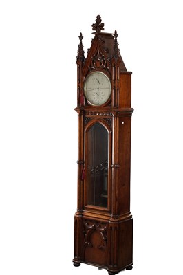 Lot 1351 - CLERKE, 1 ROYAL EXCHANGE, LONDON. A FINE CARVED OAK GOTHIC STYLE REGULATOR LONGCASE CLOCK IN THE MANNER OF PUGIN
