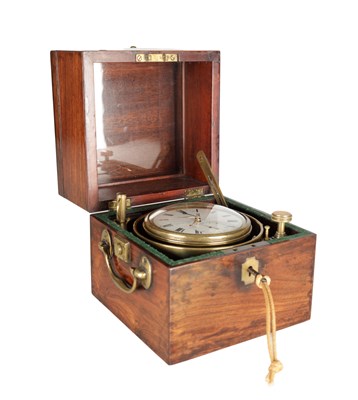 Lot 1349 - CHARLES JOHN COPE, RATHBONE PLACE, LONDON A RARE EARLY 19TH CENTURY EIGHT-DAY MARINE CHRONOMETER WITH ENAMEL DIAL