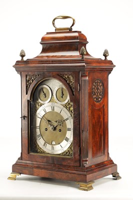 Lot 1187 - JOHN JARVIS, ST. JAMES STREET, LONDON. AN ENGLISH GEORGE III FLAMED MAHOGANY EIGHT-DAY BELL TOP VERGE BRACKET CLOCK