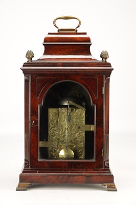 Lot 1187 - JOHN JARVIS, ST. JAMES STREET, LONDON. AN ENGLISH GEORGE III FLAMED MAHOGANY EIGHT-DAY BELL TOP VERGE BRACKET CLOCK