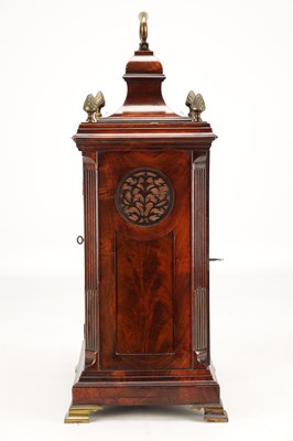 Lot 1187 - JOHN JARVIS, ST. JAMES STREET, LONDON. AN ENGLISH GEORGE III FLAMED MAHOGANY EIGHT-DAY BELL TOP VERGE BRACKET CLOCK