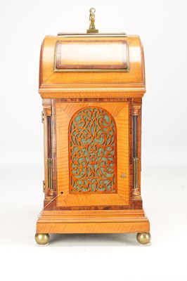 Lot 1233 - PETER PRESTIOT, LONDON AN IMPRESSIVE GEORGE III FIGURED SATINWOOD AND ROSEWOOD CROSS-BANDED MUSICAL BRACKET CLOCK