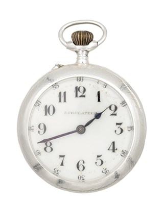 Lot 328 - AN EARLY 20TH CENTURY SILVER GOLIATH REGULATOR POCKET WATCH