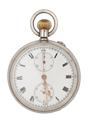 Lot 335 - A 1912 SWISS SILVER SPLIT SECONDS CHRONOGRAPH POCKET WATCH