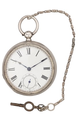 Lot 439 - AN 1885 WALTHAM SILVER OPEN-FACE KEY-WIND POCKET WATCH WITH CHAIN