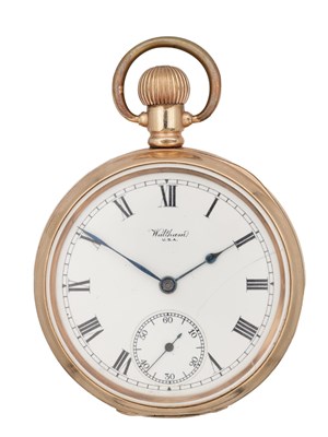 Lot 313 - A WALTHAM ROLLED GOLD OPEN FACE POCKET WATCH 15 JEWELS