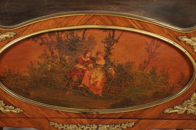 Lot 1555 - A 19TH CENTURY FRENCH ORMOLU MOUNTED KINGWOOD VITRINE WITH VERNIS MARTIN PANEL