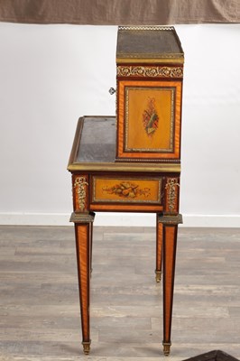 Lot 1535 - A FINE 19TH CENTURY FRENCH ORMOLU MOUNTED KINGWOOD AND PAINTED WRITING CABINET