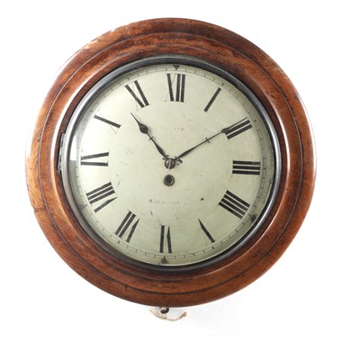 Lot 1268 - A 19TH CENTURY MAHOGANY CONVEX DIAL WALL CLOCK