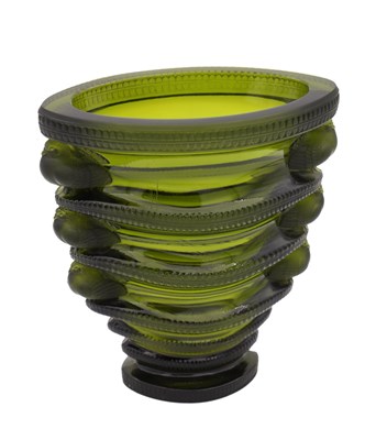 Lot 567 - RENE LALIQUE A RARE FRENCH OLIVE GREEN GLASS SAINT-MARC VASE