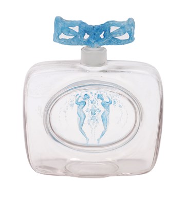 Lot 543 - RENE LALIQUE A BLUE STAINED DEUX FIGURES PERFUME BOTTLE